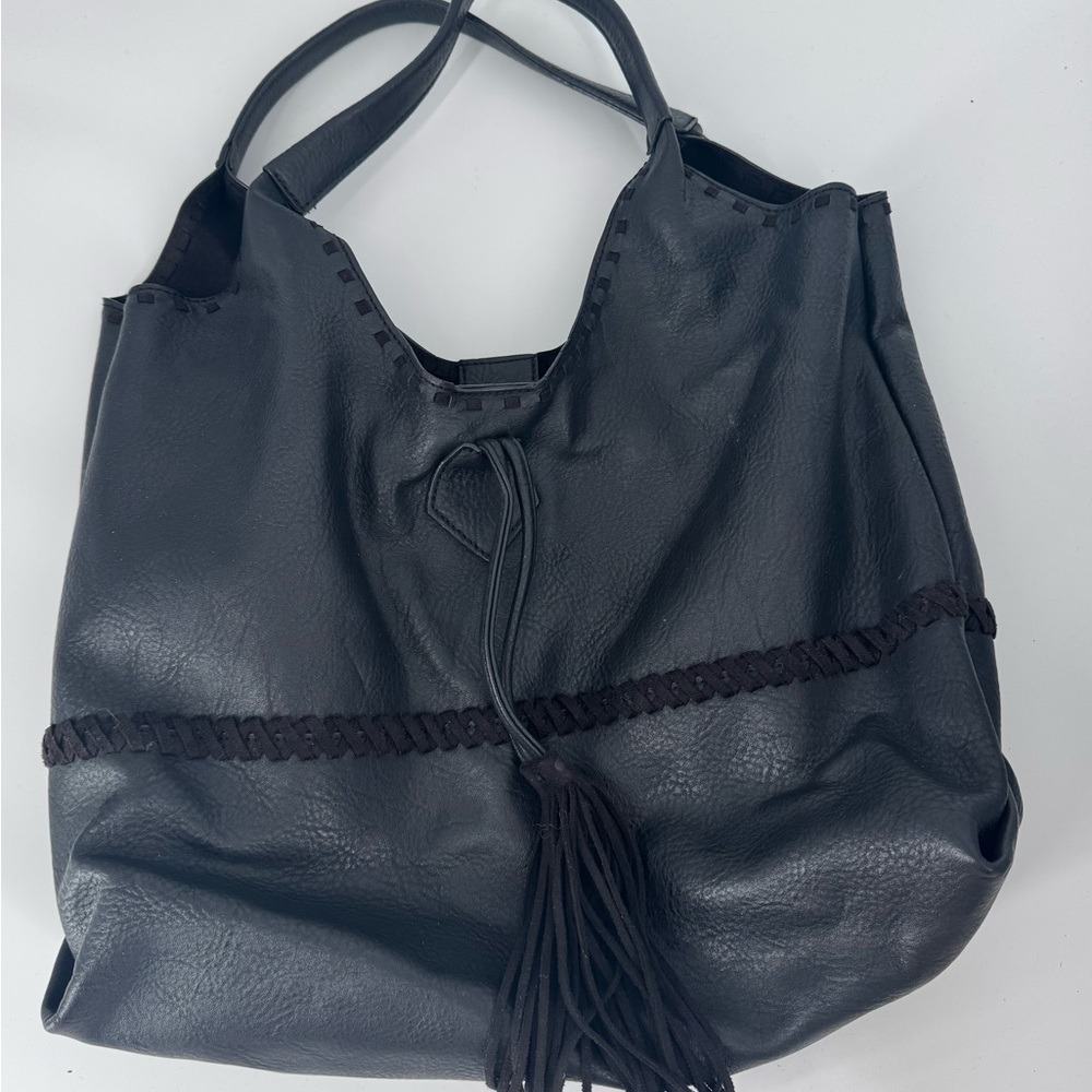 Big Buddha Black Leather Tote Bag NWOT